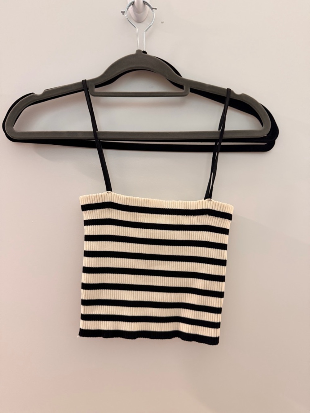Zara Striped Rib Knit Cami Top in Black and Cream